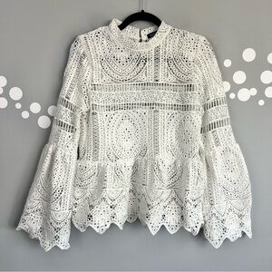 Boohoo White Crochet Lace Peplum Blouse